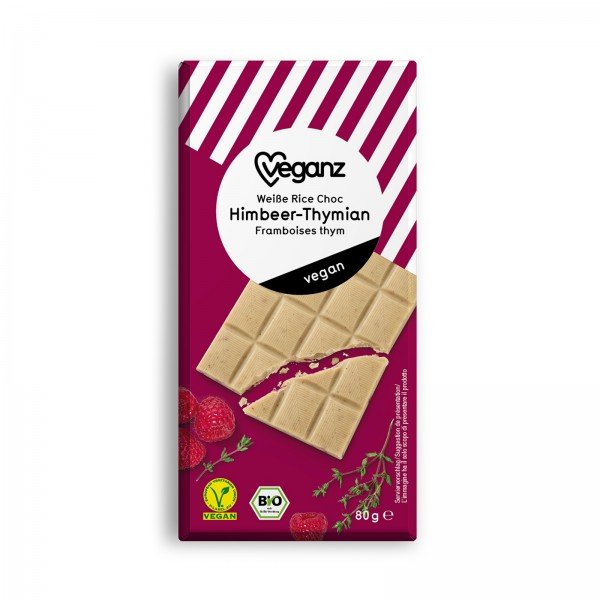 BIO Veganz Weiße Rice Choc Himbeer-Thymian 80g