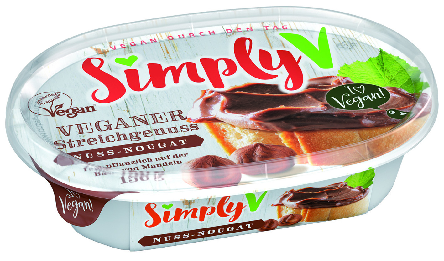 Simply-V-Frischk-sealternative-Nuss-Nougat Veganer Nuss-Nougat Schokoladen Aufstrich Streichgenuss